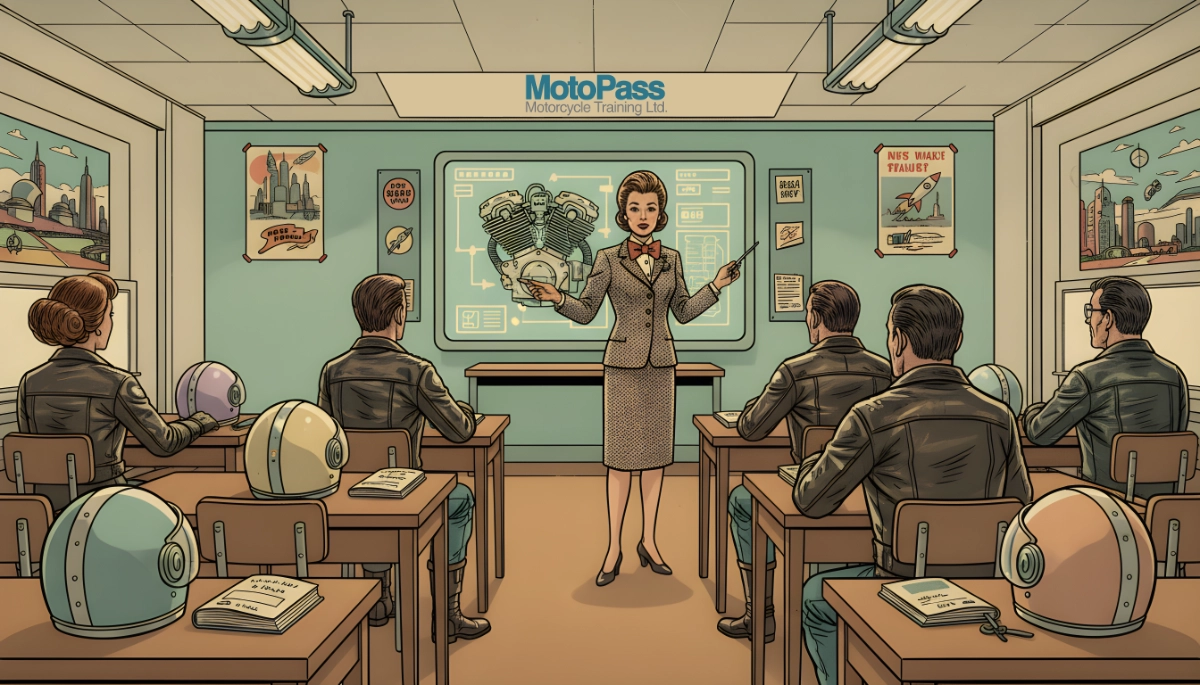 Illustration of a modern 1950s' style classroom of the future.